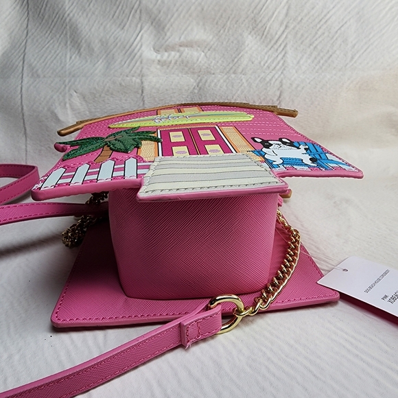 Betsey Johnson Crossbody Bag Pink Beach House With Frenchie Dog Purse NWT - Picture 8 of 17